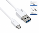 USB 3.1 кабел тип C - кабел за пренос на данни и зареждане 3.0 A, 5Gbps, 3A зареждане, бял, DINIC кутия с евроотвор, 2 м